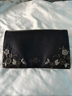 Coach Callie Foldover Chain Clutch with Metal Tea Rose